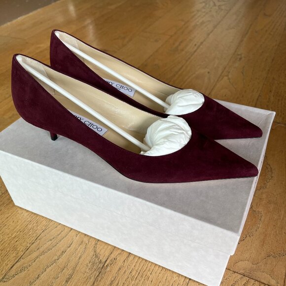 Jimmy Choo Amelia Suede Kitten-Heel Pumps in Burgundy NIB, Size 38.5 - Picture 3 of 11